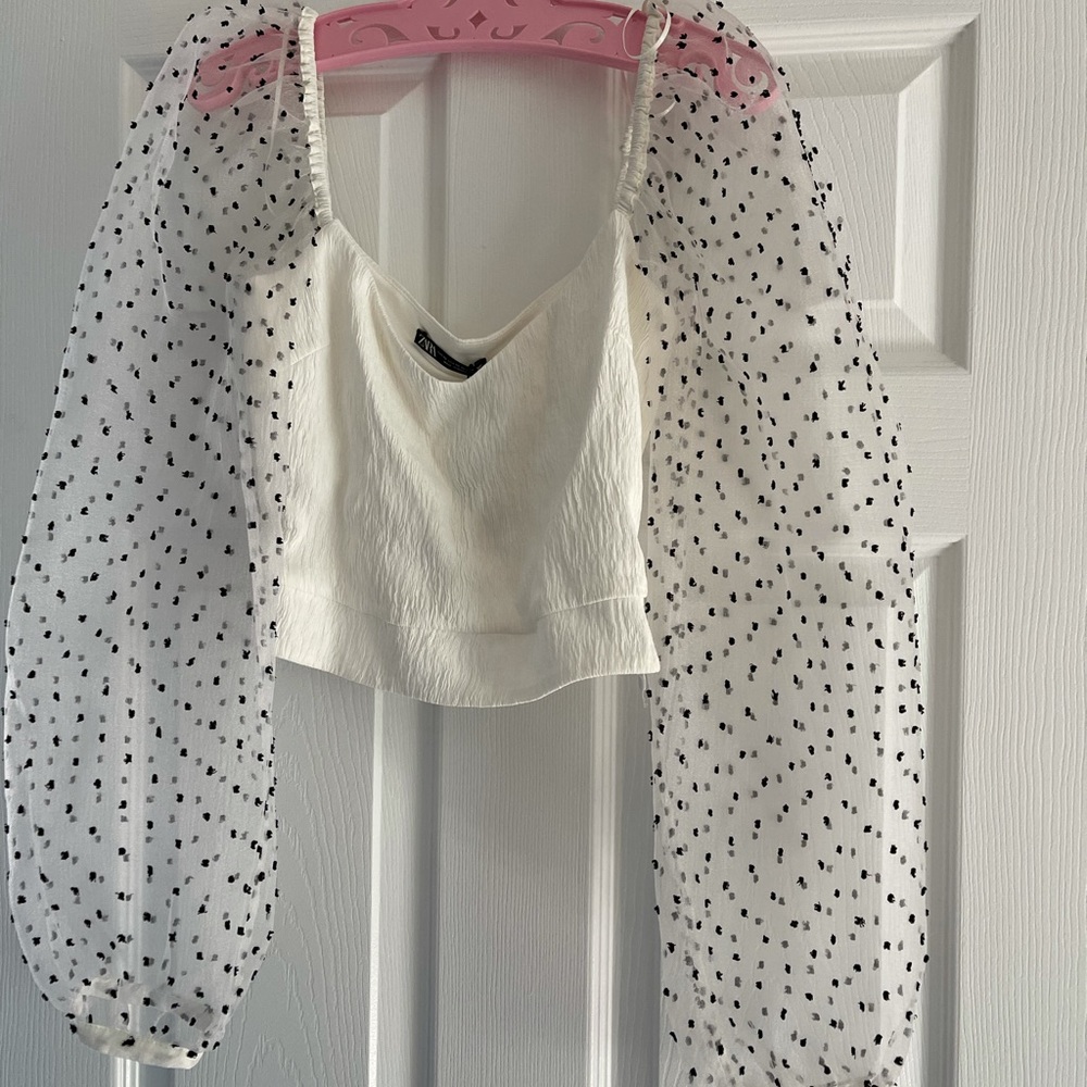 ZARA polka dot sleeves top XS NWT - Picture 2 of 5
